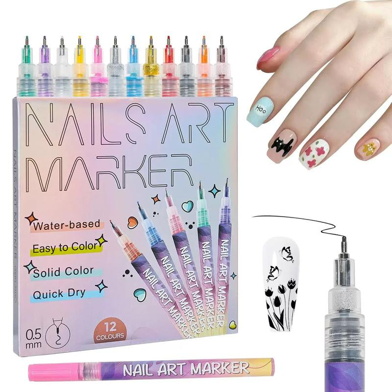 Deals for You Days!-Cutics 12 Color Nail Doodle Pen for DIY Nail Art Quick Drying Acrylic Painting and 3D Dot Embroidery Mma Acrylic Nail - on Nails Quick Drying Dot Stitching Nail Art Pen for Home and Salon DIY, Nail Care Cutics Manicure Polish Cosmetic