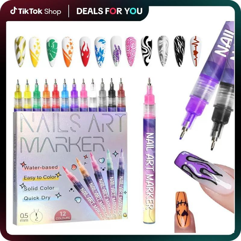 Deals for You Days!-Cutics 12 Color Nail Doodle Pen for DIY Nail Art Quick Drying Acrylic Painting and 3D Dot Embroidery Mma Acrylic Nail - on Nails Quick Drying Dot Stitching Nail Art Pen for Home and Salon DIY, Nail Care Cutics Manicure Polish Cosmetic