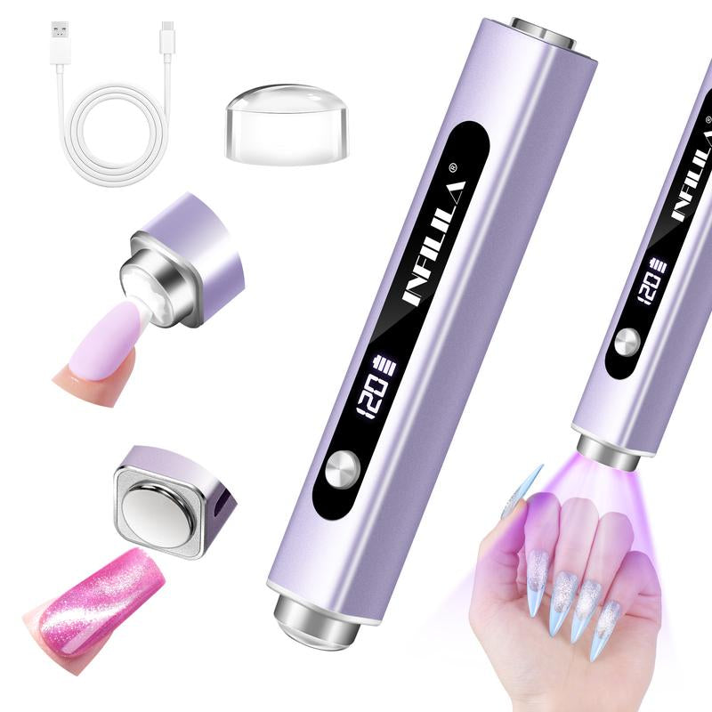 INFILILA Handheld Small UV Light for Gel Nails, 3-In-1 Mini Nail Lamp with Magnets & Nail Stamp Portable Rechargeable Cordless for Home DIY Manicure Aluminium Silicone Uv Led Nail Lamp