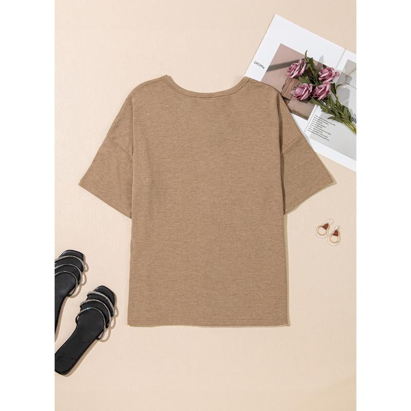 Dokotoo Womens Summer Tops Fashion 2025 Half Sleeve Waffle Knit Shirts Casual V Neck Colorblock Patchwork Blouses