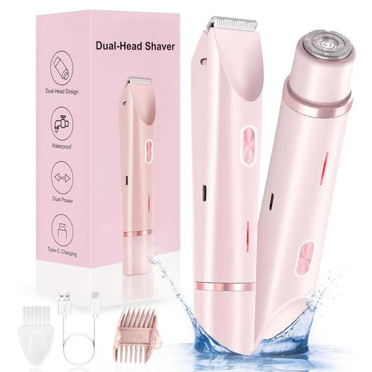 Bikini Trimmer for Women, Electric Shaver and Razor Rechargeable 2-In-1/3-In-1 Body and Facial Epilator, Dual Heads for Painless Trimming of Pubic Hair, Face, Underarms and Legs, IPX7 Waterproof. Christmas Gift New Year Gift Shaving Grooming