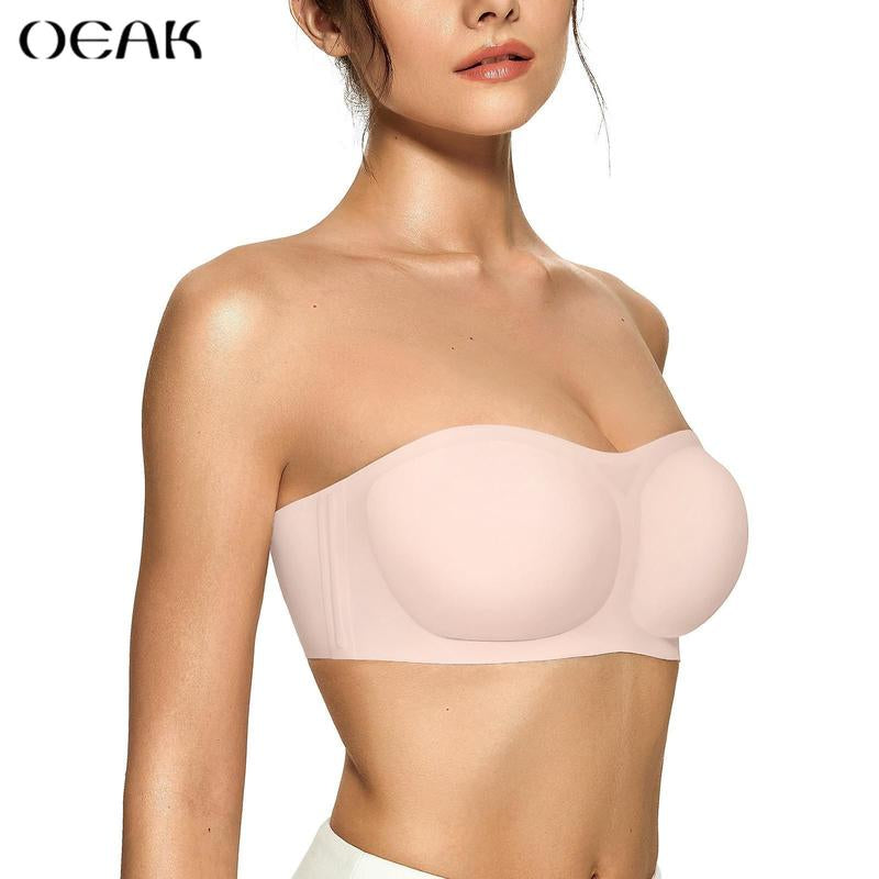 OEAK Women'S Strapless Bandeau Bra Non-Slip Wireless Padded Supportive Seamless Comfortable Tube Bra for Womenswear