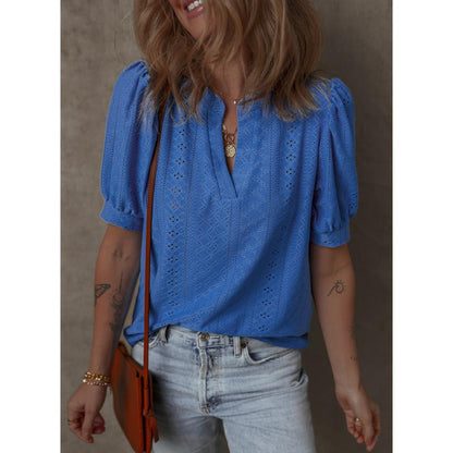 Dokotoo Women'S Summer Business Casual Blouses V Neck Short Sleeve Shirts Hollow Out Cute Lace Tops Loose Fit Breathable Fabric