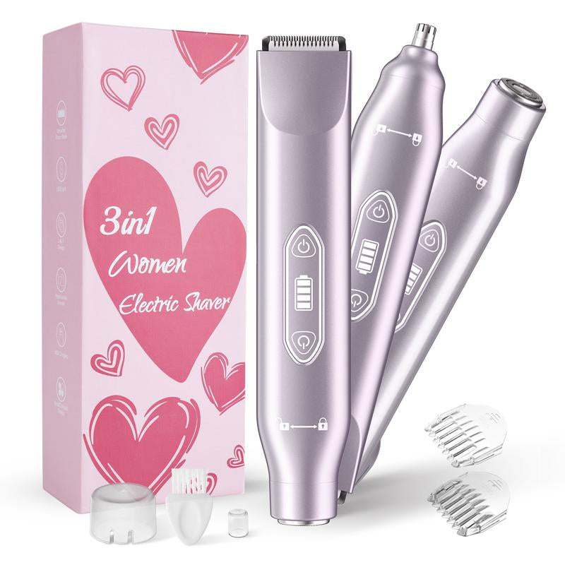 Bikini Trimmer for Women, Electric Shaver and Razor Rechargeable 2-In-1/3-In-1 Body and Facial Epilator, Dual Heads for Painless Trimming of Pubic Hair, Face, Underarms and Legs, IPX7 Waterproof. Christmas Gift New Year Gift Shaving Grooming