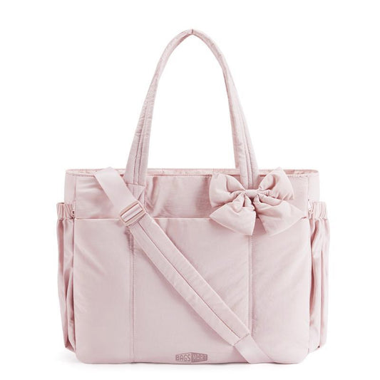 BAGSMART Crush Bow Tote Bag for Women - Lightweight Puffy Handbag with Multiple Compartments for Travel Work Beach Gym Removable Bow 23L Capacity 15.6" Laptop Friendly Pink Color Tiktokshopbacktoschool