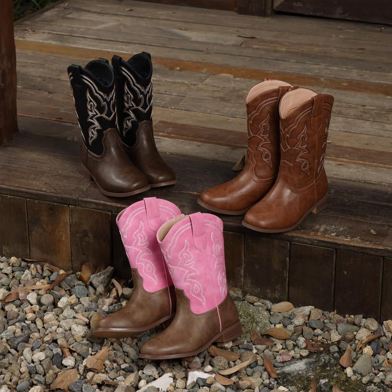 Pasuvo Adorable Toddler Girls and Boys’ Sparkle Glitter Cowboy Boots PU Boots – Western Style Mid-Calf Riding Shoes for Little and Big Kids, Perfect for Every Cowgirl Pink, Black, Gold, Brown