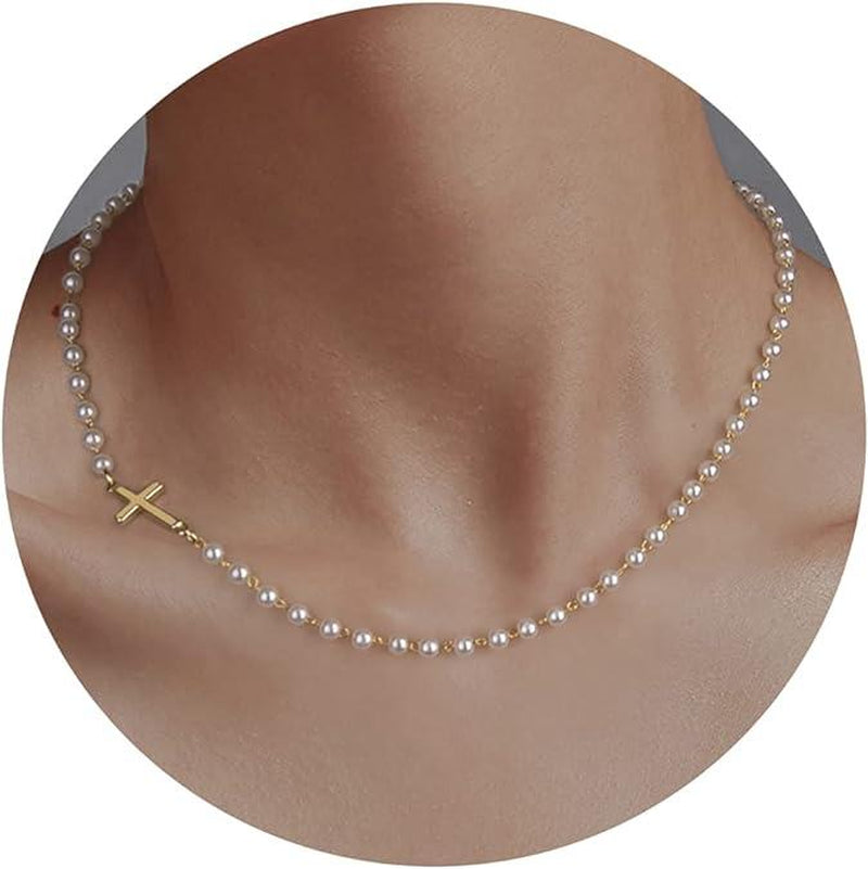 Tewiky Simple Cross Pendant Choker Necklace Dainty Simple Tiny Cross Necklace for Women Girls for Christmas Gift All-Match & Exquisite Jewelry Gift for Summer