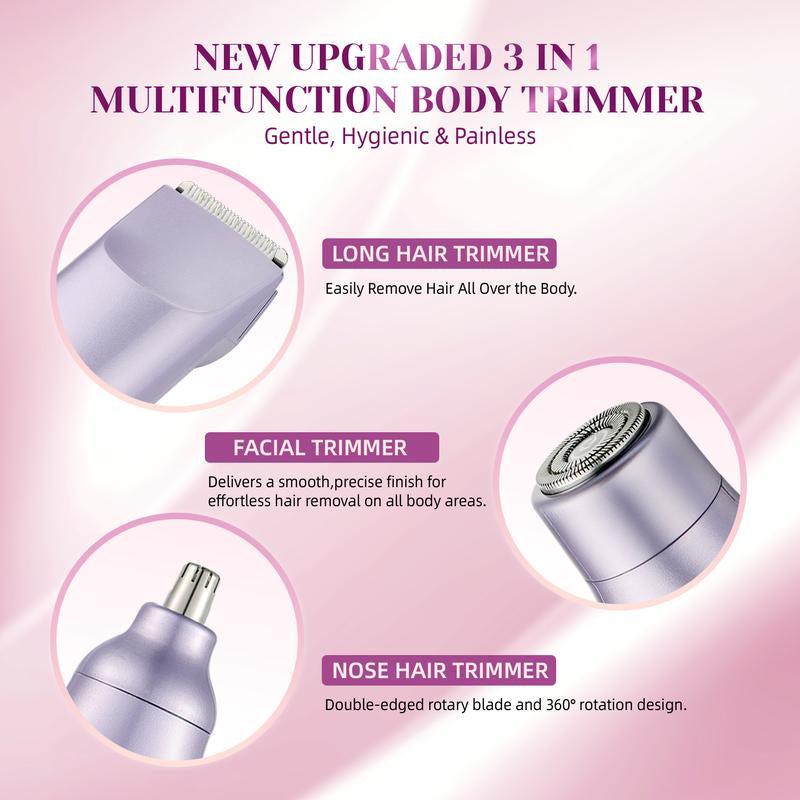 Bikini Trimmer for Women, Electric Shaver and Razor Rechargeable 2-In-1/3-In-1 Body and Facial Epilator, Dual Heads for Painless Trimming of Pubic Hair, Face, Underarms and Legs, IPX7 Waterproof. Christmas Gift New Year Gift Shaving Grooming