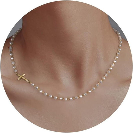 Tewiky Simple Cross Pendant Choker Necklace Dainty Simple Tiny Cross Necklace for Women Girls for Christmas Gift All-Match & Exquisite Jewelry Gift for Summer