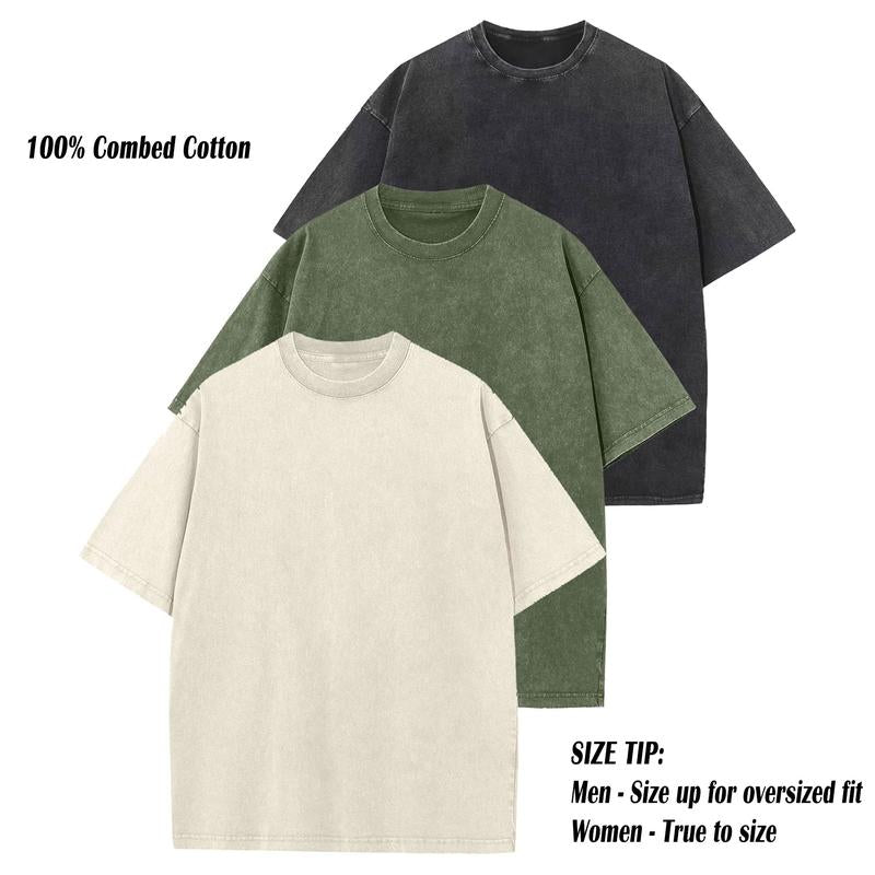 ARSSM 3 Pack Acid Wash Unisex Oversized Cotton T-Shirt Crew Neck Half Short Sleeve Summer Top Casual Loose Fit Solid Streetwear Comfortable Tees Basic Womenswear Shortsleeve Tshirt Tiktokshopbacktoschool