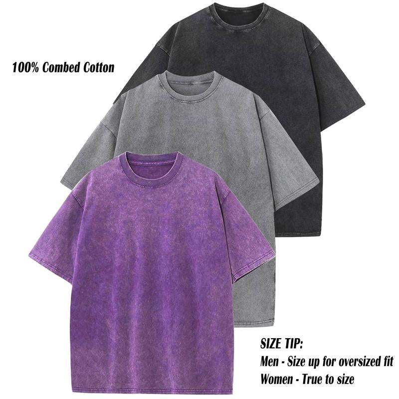 ARSSM 3 Pack Acid Wash Unisex Oversized Cotton T-Shirt Crew Neck Half Short Sleeve Summer Top Casual Loose Fit Solid Streetwear Comfortable Tees Basic Womenswear Shortsleeve Tshirt Tiktokshopbacktoschool