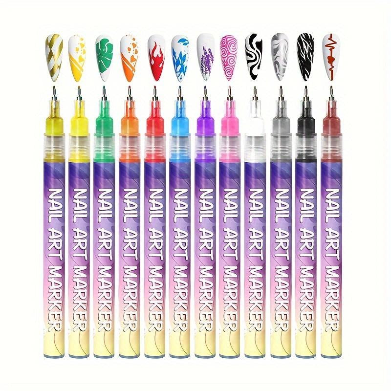Deals for You Days！-Cutics 12 Color Nail Doodle Pen for DIY Nail Art Quick Drying Acrylic Painting and 3D Dot Embroidery Mma Acrylic Nail - on Nails Quick Drying Dot Stitching Nail Art Pen for Home and Salon DIY, Nail Care Cutics Manicure Polish Cosmetic