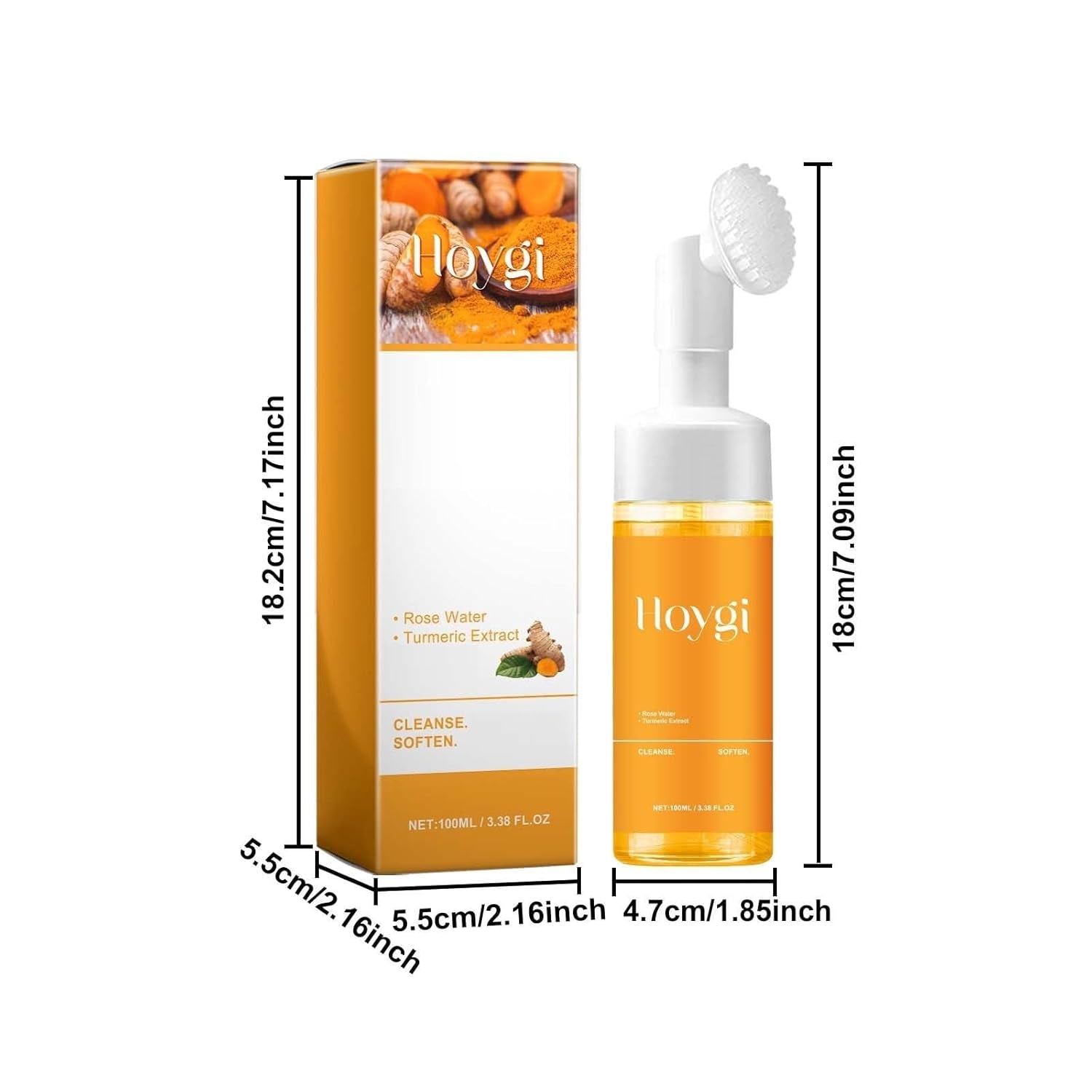 2 Pcs Hoygi Glow Wash Turmeric Face Wash with Brush, Deep Cleansing Facial Scrub Exfoliating for All Woman Skin.