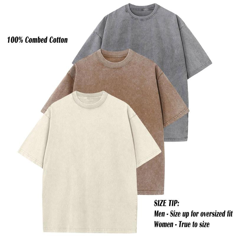 ARSSM 3 Pack Acid Wash Unisex Oversized Cotton T-Shirt Crew Neck Half Short Sleeve Summer Top Casual Loose Fit Solid Streetwear Comfortable Tees Basic Womenswear Shortsleeve Tshirt Tiktokshopbacktoschool