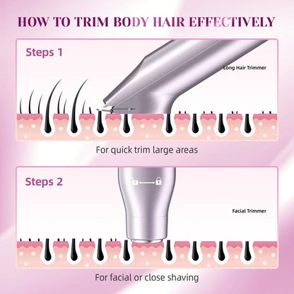 Bikini Trimmer for Women, Electric Shaver and Razor Rechargeable 2-In-1/3-In-1 Body and Facial Epilator, Dual Heads for Painless Trimming of Pubic Hair, Face, Underarms and Legs, IPX7 Waterproof. Christmas Gift New Year Gift Shaving Grooming