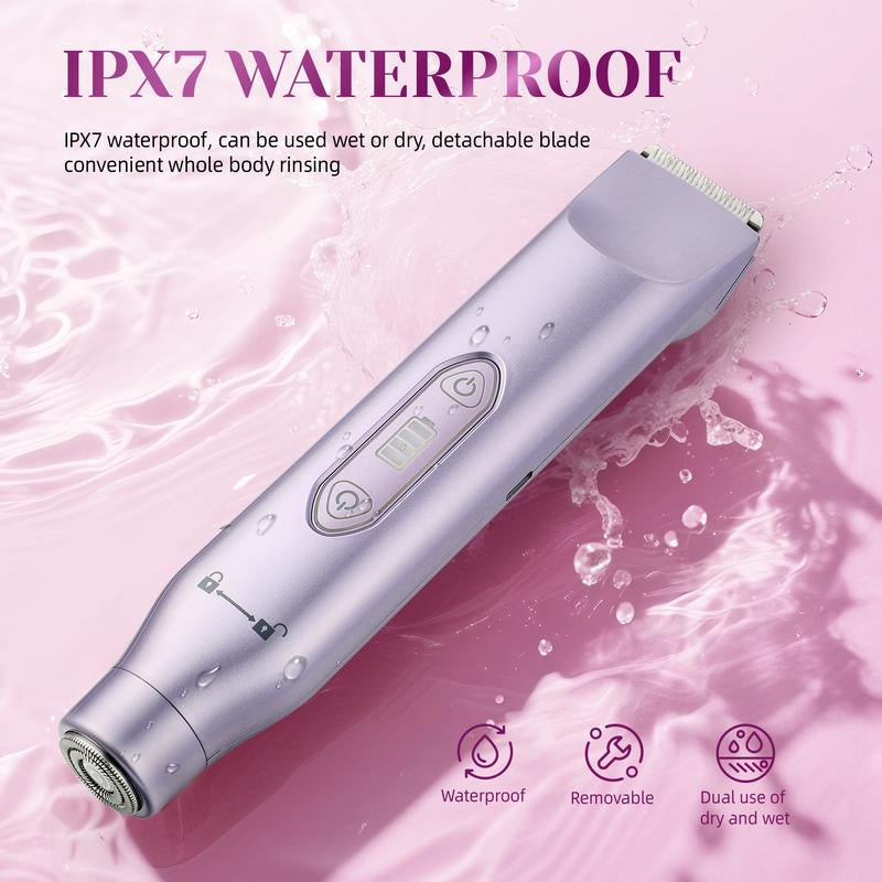 Bikini Trimmer for Women, Electric Shaver and Razor Rechargeable 2-In-1/3-In-1 Body and Facial Epilator, Dual Heads for Painless Trimming of Pubic Hair, Face, Underarms and Legs, IPX7 Waterproof. Christmas Gift New Year Gift Shaving Grooming