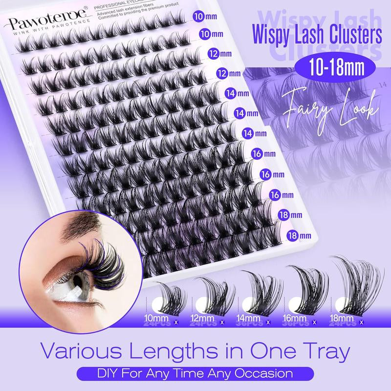 Pawotence Lash Clusters Wispy Cluster Eyelash Extensions 144Pcs Individual Lashes 10-18Mm Lash Extension DIY False Eyelashes Soft Comfortable Eyelash Clusters with Thin Band Pawotence Beauty