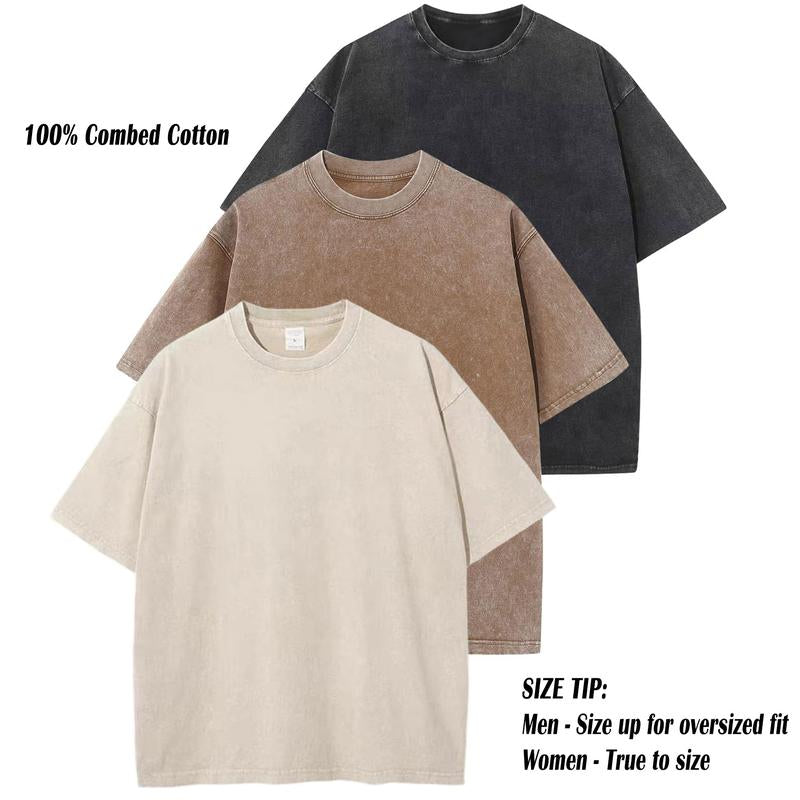 ARSSM 3 Pack Acid Wash Unisex Oversized Cotton T-Shirt Crew Neck Half Short Sleeve Summer Top Casual Loose Fit Solid Streetwear Comfortable Tees Basic Womenswear Shortsleeve Tshirt Tiktokshopbacktoschool