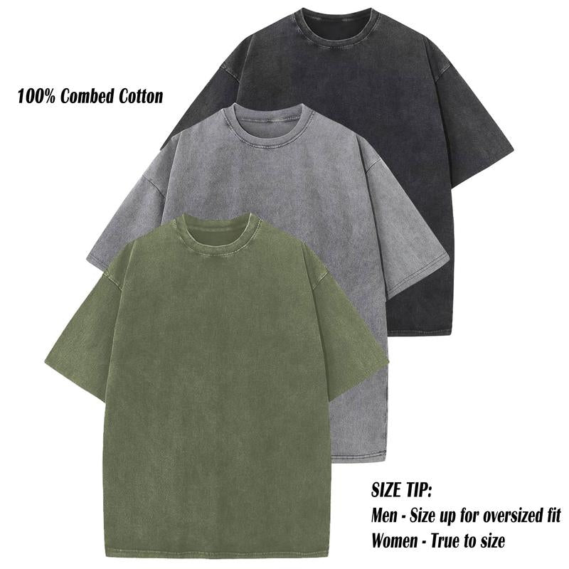 ARSSM 3 Pack Acid Wash Unisex Oversized Cotton T-Shirt Crew Neck Half Short Sleeve Summer Top Casual Loose Fit Solid Streetwear Comfortable Tees Basic Womenswear Shortsleeve Tshirt Tiktokshopbacktoschool