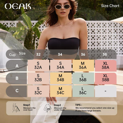 OEAK Women'S Strapless Bandeau Bra Non-Slip Wireless Padded Supportive Seamless Comfortable Tube Bra for Womenswear