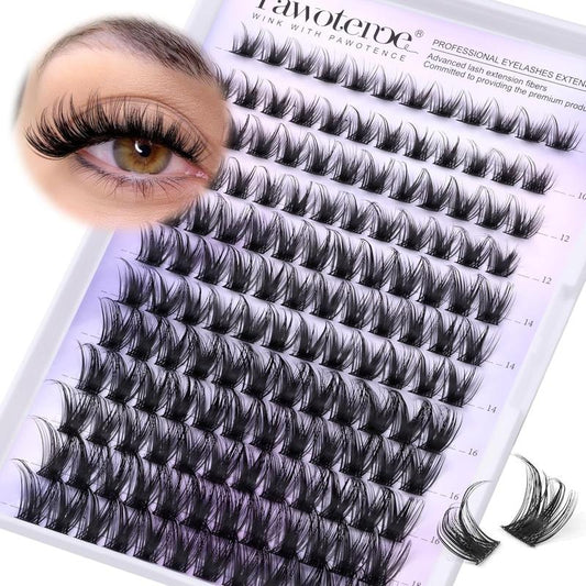 Pawotence Lash Clusters Wispy Cluster Eyelash Extensions 144Pcs Individual Lashes 10-18Mm Lash Extension DIY False Eyelashes Soft Comfortable Eyelash Clusters with Thin Band Pawotence Beauty