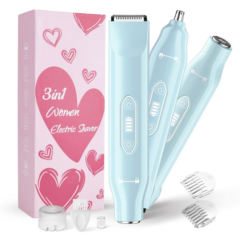 Bikini Trimmer for Women, Electric Shaver and Razor Rechargeable 2-In-1/3-In-1 Body and Facial Epilator, Dual Heads for Painless Trimming of Pubic Hair, Face, Underarms and Legs, IPX7 Waterproof. Christmas Gift New Year Gift Shaving Grooming