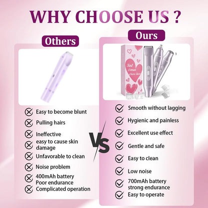 Bikini Trimmer for Women, Electric Shaver and Razor Rechargeable 2-In-1/3-In-1 Body and Facial Epilator, Dual Heads for Painless Trimming of Pubic Hair, Face, Underarms and Legs, IPX7 Waterproof. Christmas Gift New Year Gift Shaving Grooming