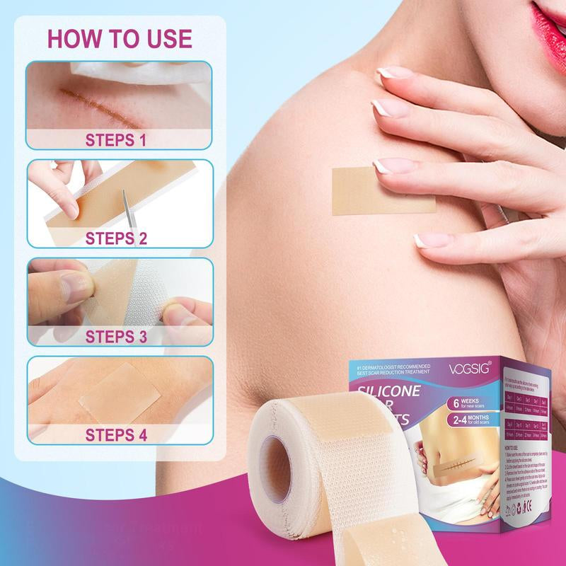 Silicone Body Scar Sheets, 1 Box Multi-Purpose Scar Patches, Smoothing Skin Care Patches, Silicone Scar Tape, Easy to Use, Scarbandage, Suitable for All Skin Types, Skincare Products, Scar Tissue Tape Face Healthcare, Scar Tape Scars