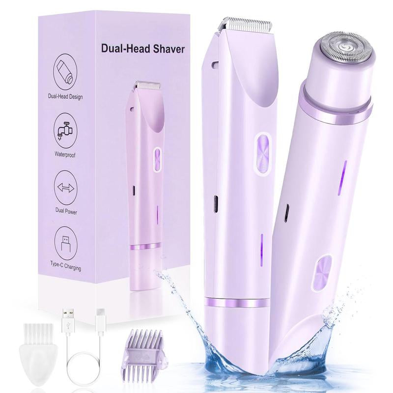 Bikini Trimmer for Women, Electric Shaver and Razor Rechargeable 2-In-1/3-In-1 Body and Facial Epilator, Dual Heads for Painless Trimming of Pubic Hair, Face, Underarms and Legs, IPX7 Waterproof. Christmas Gift New Year Gift Shaving Grooming