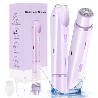 Bikini Trimmer for Women, Electric Shaver and Razor Rechargeable 2-In-1/3-In-1 Body and Facial Epilator, Dual Heads for Painless Trimming of Pubic Hair, Face, Underarms and Legs, IPX7 Waterproof. Christmas Gift New Year Gift Shaving Grooming
