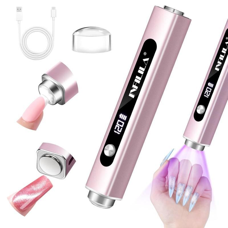 INFILILA Handheld Small UV Light for Gel Nails, 3-In-1 Mini Nail Lamp with Magnets & Nail Stamp Portable Rechargeable Cordless for Home DIY Manicure Aluminium Silicone Uv Led Nail Lamp