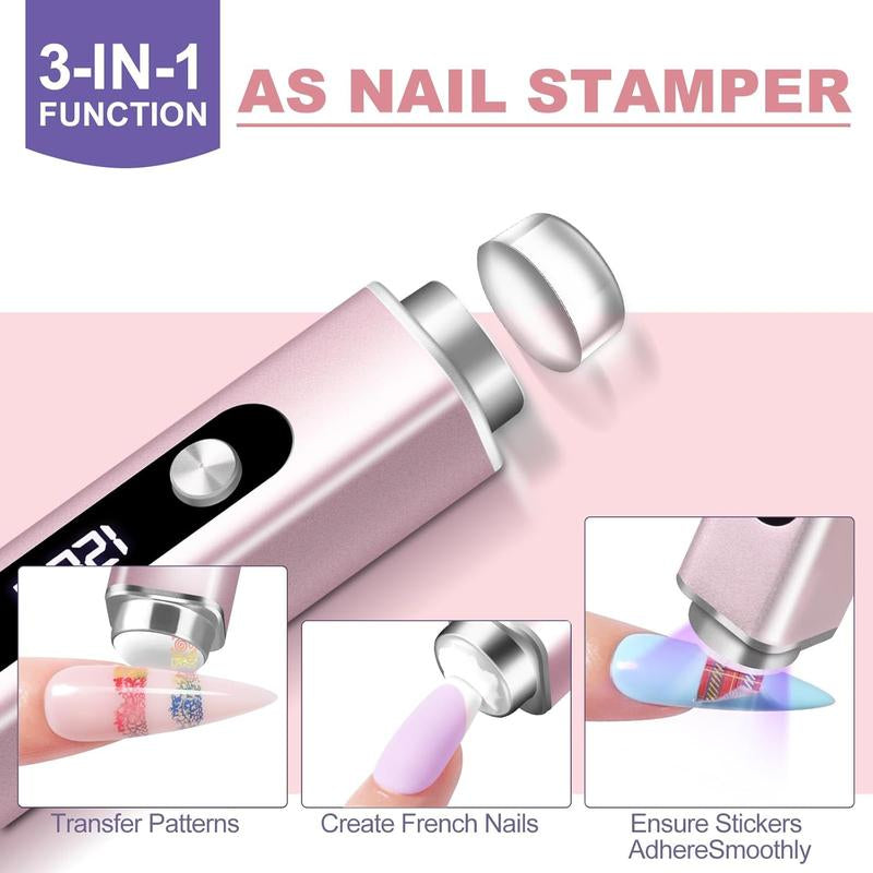 INFILILA Handheld Small UV Light for Gel Nails, 3-In-1 Mini Nail Lamp with Magnets & Nail Stamp Portable Rechargeable Cordless for Home DIY Manicure Aluminium Silicone Uv Led Nail Lamp