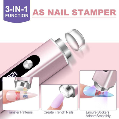 INFILILA Handheld Small UV Light for Gel Nails, 3-In-1 Mini Nail Lamp with Magnets & Nail Stamp Portable Rechargeable Cordless for Home DIY Manicure Aluminium Silicone Uv Led Nail Lamp
