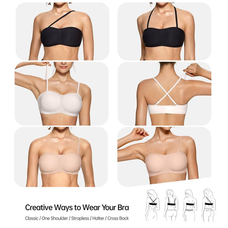 OEAK Women'S Strapless Bandeau Bra Non-Slip Wireless Padded Supportive Seamless Comfortable Tube Bra for Womenswear