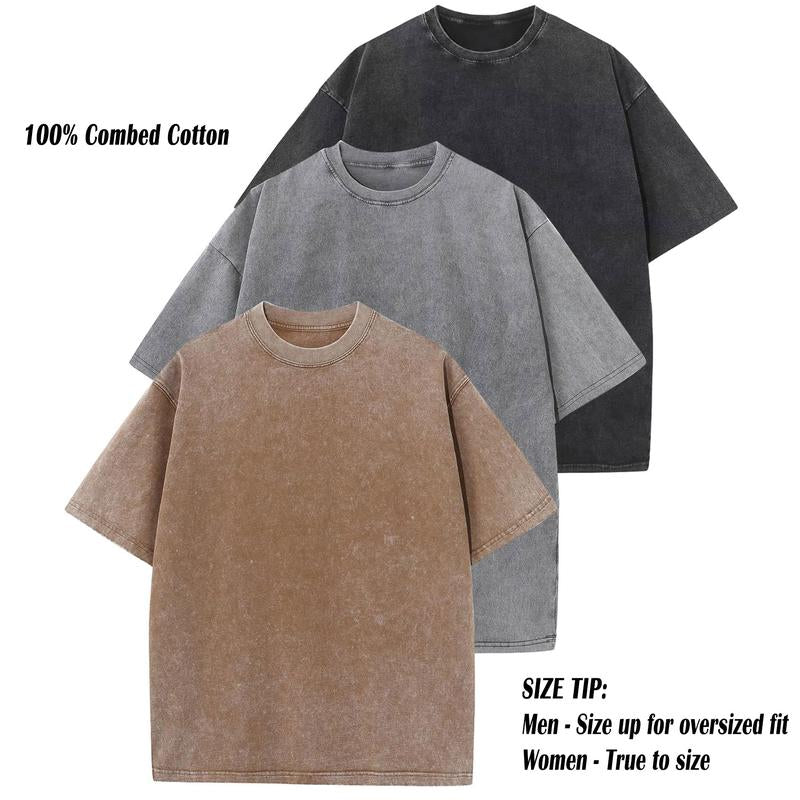 ARSSM 3 Pack Acid Wash Unisex Oversized Cotton T-Shirt Crew Neck Half Short Sleeve Summer Top Casual Loose Fit Solid Streetwear Comfortable Tees Basic Womenswear Shortsleeve Tshirt Tiktokshopbacktoschool