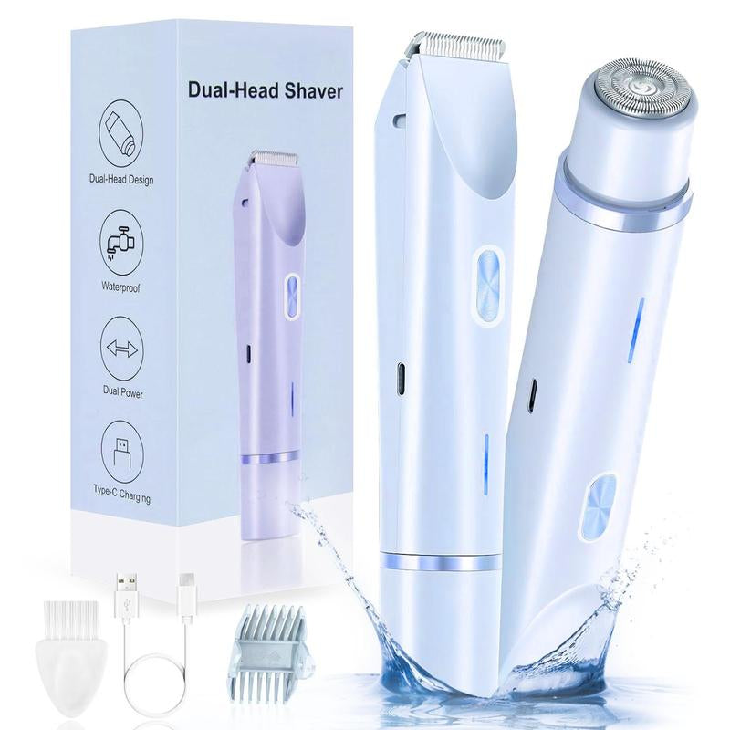 Bikini Trimmer for Women, Electric Shaver and Razor Rechargeable 2-In-1/3-In-1 Body and Facial Epilator, Dual Heads for Painless Trimming of Pubic Hair, Face, Underarms and Legs, IPX7 Waterproof. Christmas Gift New Year Gift Shaving Grooming