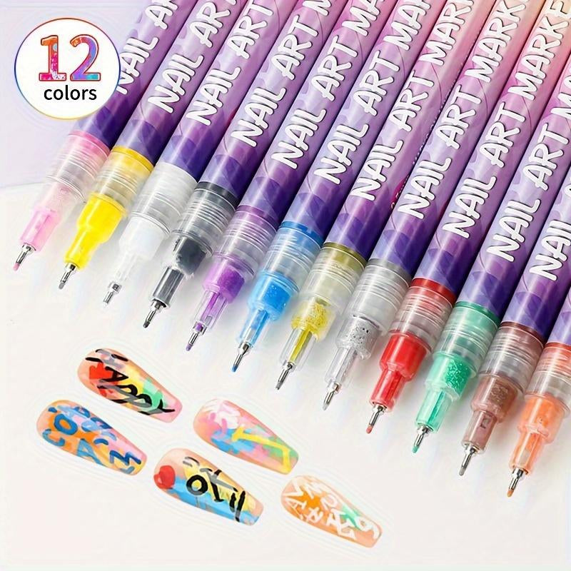 Deals for You Days！-Cutics 12 Color Nail Doodle Pen for DIY Nail Art Quick Drying Acrylic Painting and 3D Dot Embroidery Mma Acrylic Nail - on Nails Quick Drying Dot Stitching Nail Art Pen for Home and Salon DIY, Nail Care Cutics Manicure Polish Cosmetic