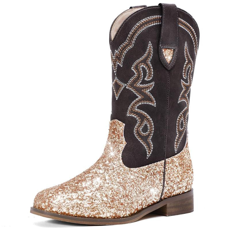 Pasuvo Adorable Toddler Girls and Boys’ Sparkle Glitter Cowboy Boots PU Boots – Western Style Mid-Calf Riding Shoes for Little and Big Kids, Perfect for Every Cowgirl Pink, Black, Gold, Brown
