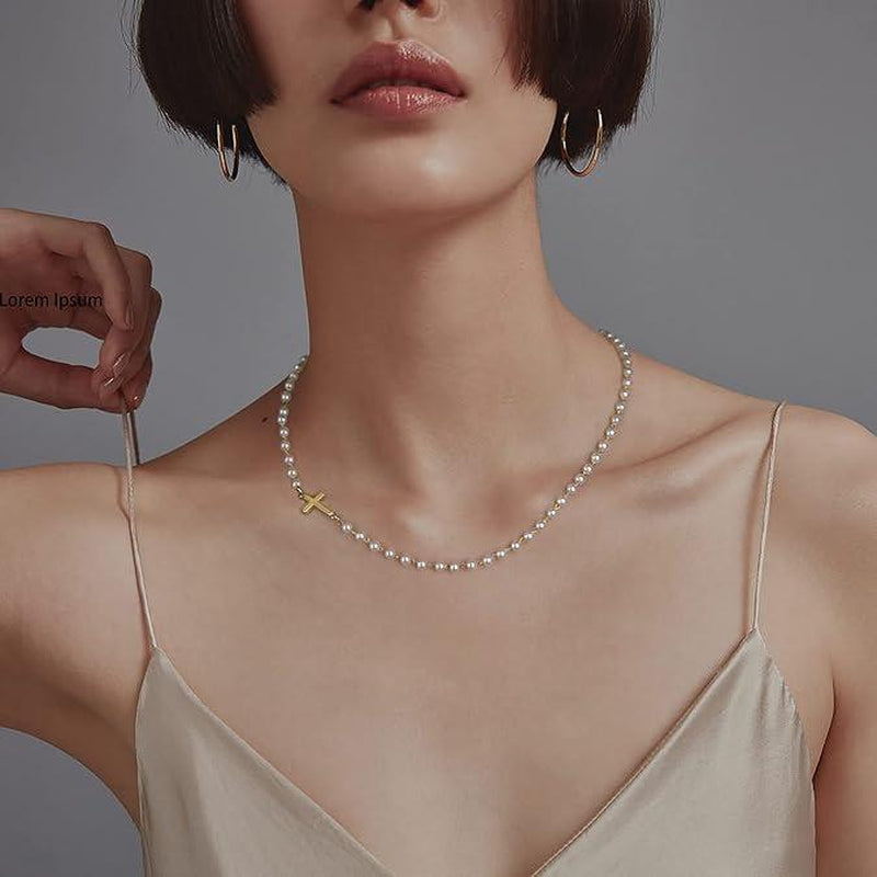 Tewiky Simple Cross Pendant Choker Necklace Dainty Simple Tiny Cross Necklace for Women Girls for Christmas Gift All-Match & Exquisite Jewelry Gift for Summer