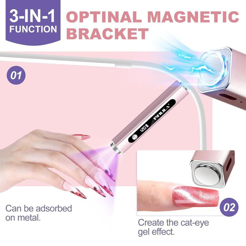 INFILILA Handheld Small UV Light for Gel Nails, 3-In-1 Mini Nail Lamp with Magnets & Nail Stamp Portable Rechargeable Cordless for Home DIY Manicure Aluminium Silicone Uv Led Nail Lamp