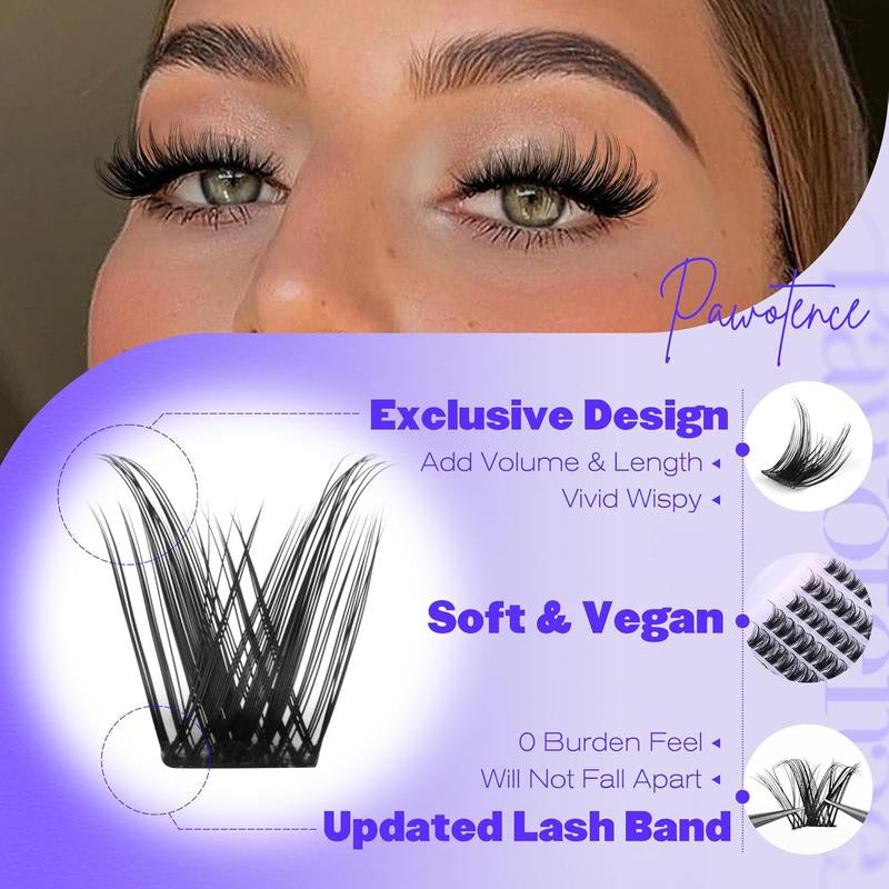 Pawotence Lash Clusters Wispy Cluster Eyelash Extensions 144Pcs Individual Lashes 10-18Mm Lash Extension DIY False Eyelashes Soft Comfortable Eyelash Clusters with Thin Band Pawotence Beauty