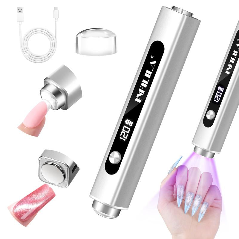INFILILA Handheld Small UV Light for Gel Nails, 3-In-1 Mini Nail Lamp with Magnets & Nail Stamp Portable Rechargeable Cordless for Home DIY Manicure Aluminium Silicone Uv Led Nail Lamp