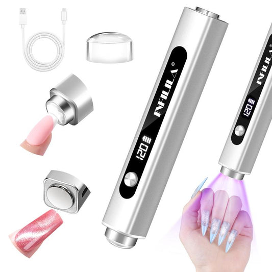 INFILILA Handheld Small UV Light for Gel Nails, 3-In-1 Mini Nail Lamp with Magnets & Nail Stamp Portable Rechargeable Cordless for Home DIY Manicure Aluminium Silicone Uv Led Nail Lamp