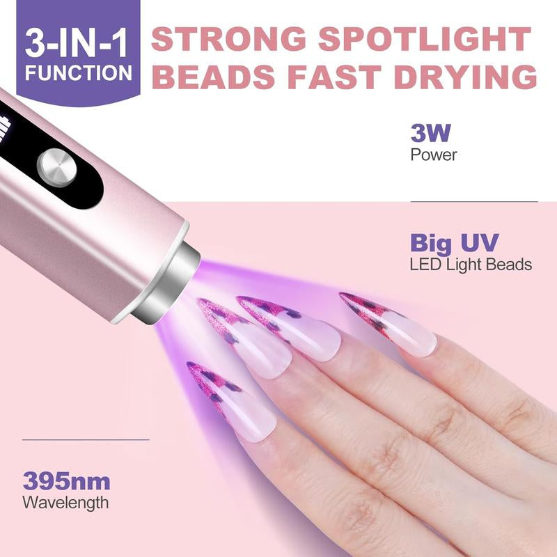 INFILILA Handheld Small UV Light for Gel Nails, 3-In-1 Mini Nail Lamp with Magnets & Nail Stamp Portable Rechargeable Cordless for Home DIY Manicure Aluminium Silicone Uv Led Nail Lamp