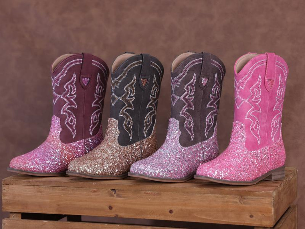 Pasuvo Adorable Toddler Girls and Boys’ Sparkle Glitter Cowboy Boots PU Boots – Western Style Mid-Calf Riding Shoes for Little and Big Kids, Perfect for Every Cowgirl Pink, Black, Gold, Brown