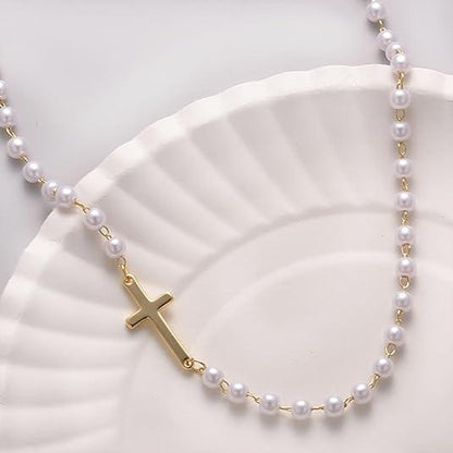 Tewiky Simple Cross Pendant Choker Necklace Dainty Simple Tiny Cross Necklace for Women Girls for Christmas Gift All-Match & Exquisite Jewelry Gift for Summer