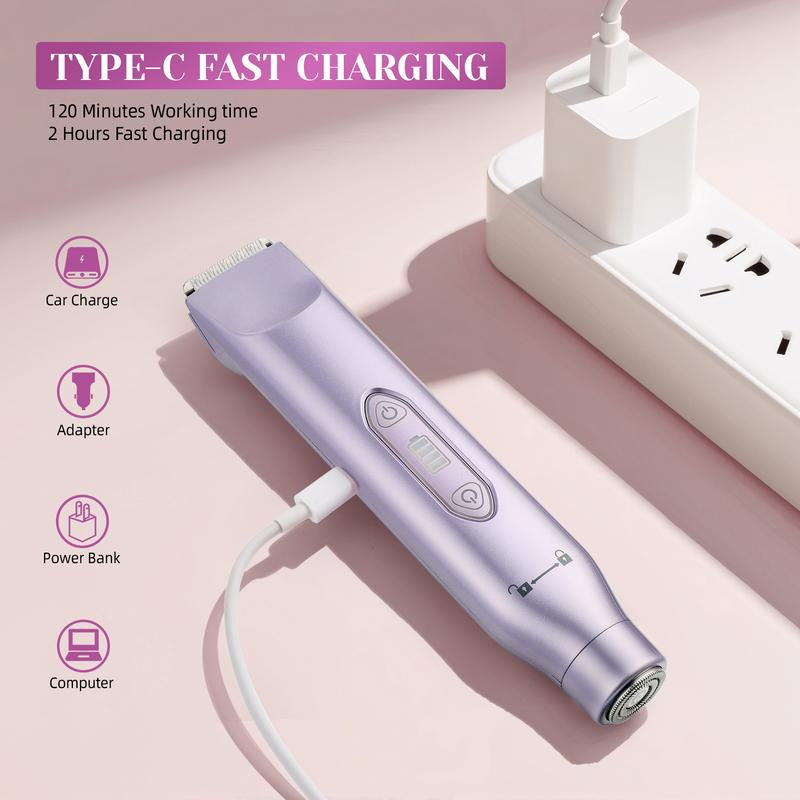 Bikini Trimmer for Women, Electric Shaver and Razor Rechargeable 2-In-1/3-In-1 Body and Facial Epilator, Dual Heads for Painless Trimming of Pubic Hair, Face, Underarms and Legs, IPX7 Waterproof. Christmas Gift New Year Gift Shaving Grooming