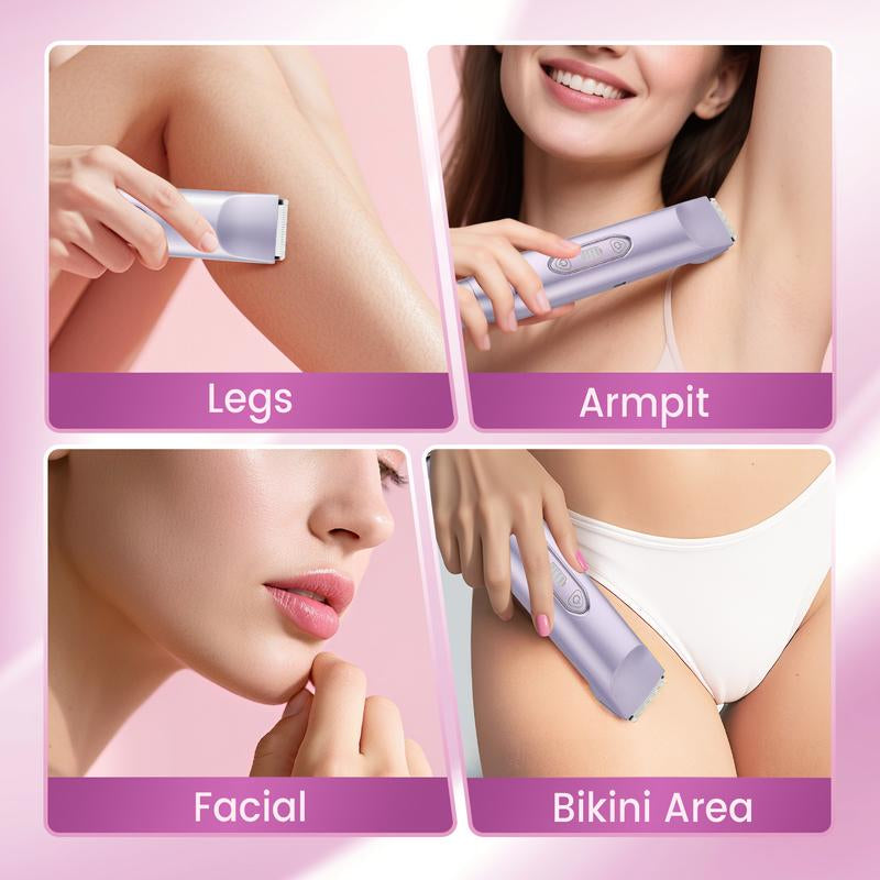 Bikini Trimmer for Women, Electric Shaver and Razor Rechargeable 2-In-1/3-In-1 Body and Facial Epilator, Dual Heads for Painless Trimming of Pubic Hair, Face, Underarms and Legs, IPX7 Waterproof. Christmas Gift New Year Gift Shaving Grooming