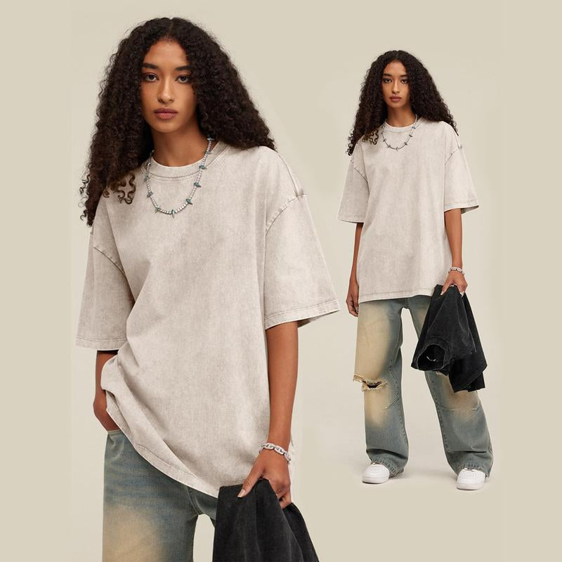 ARSSM 3 Pack Acid Wash Unisex Oversized Cotton T-Shirt Crew Neck Half Short Sleeve Summer Top Casual Loose Fit Solid Streetwear Comfortable Tees Basic Womenswear Shortsleeve Tshirt Tiktokshopbacktoschool