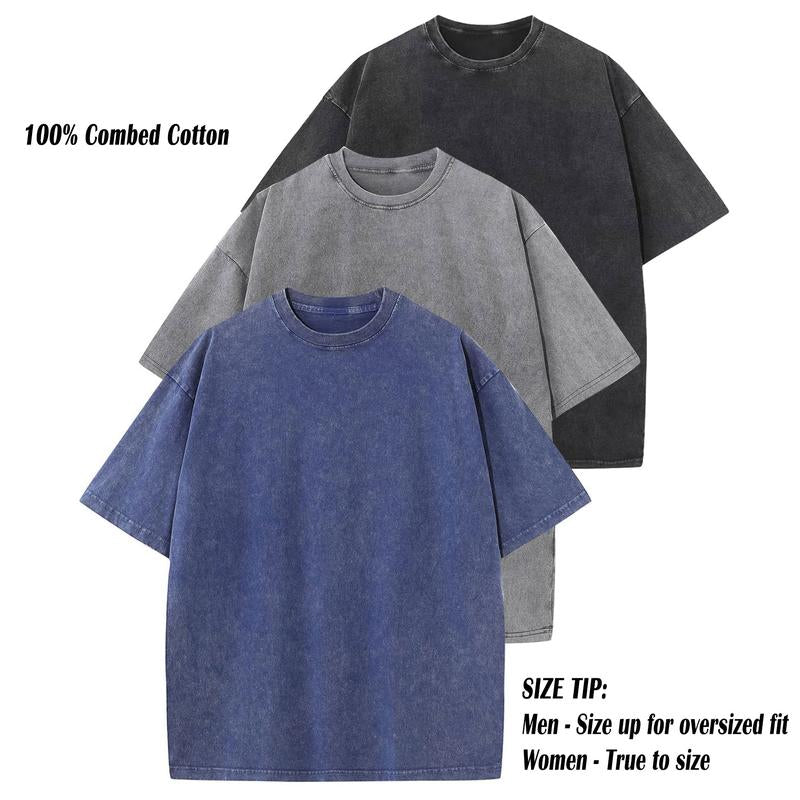 ARSSM 3 Pack Acid Wash Unisex Oversized Cotton T-Shirt Crew Neck Half Short Sleeve Summer Top Casual Loose Fit Solid Streetwear Comfortable Tees Basic Womenswear Shortsleeve Tshirt Tiktokshopbacktoschool